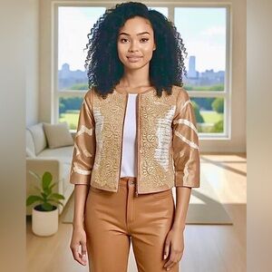 St John Coutures Elegant Gold and Tan Jacket XS